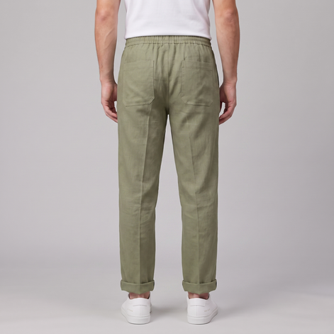 Men's Linen Drawstring Pleated Trousers