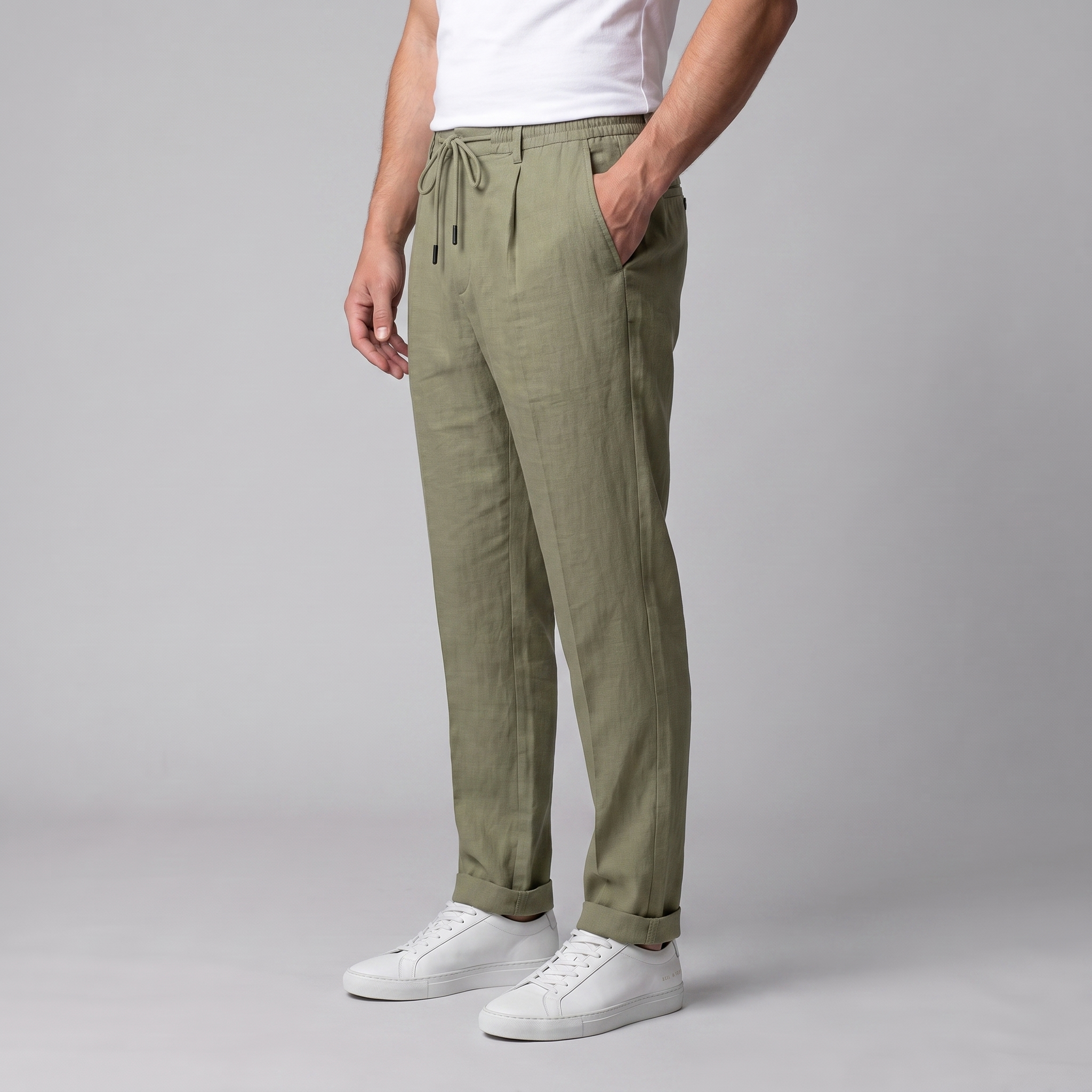 Men's Linen Drawstring Pleated Trousers