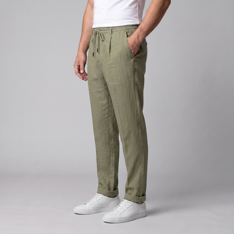 Men's Linen Drawstring Pleated Trousers