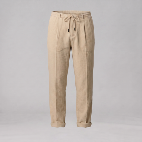 Men's Linen Drawstring Pleated Trousers