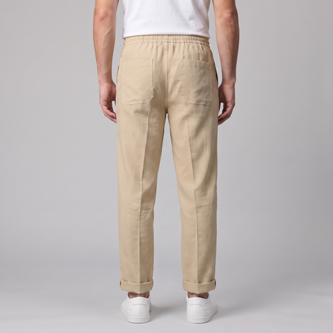 Men's Linen Drawstring Pleated Trousers