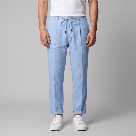 Men's Linen Drawstring Pleated Trousers