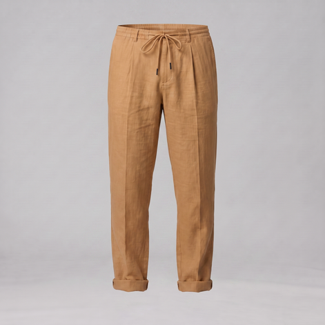 Men's Linen Drawstring Pleated Trousers