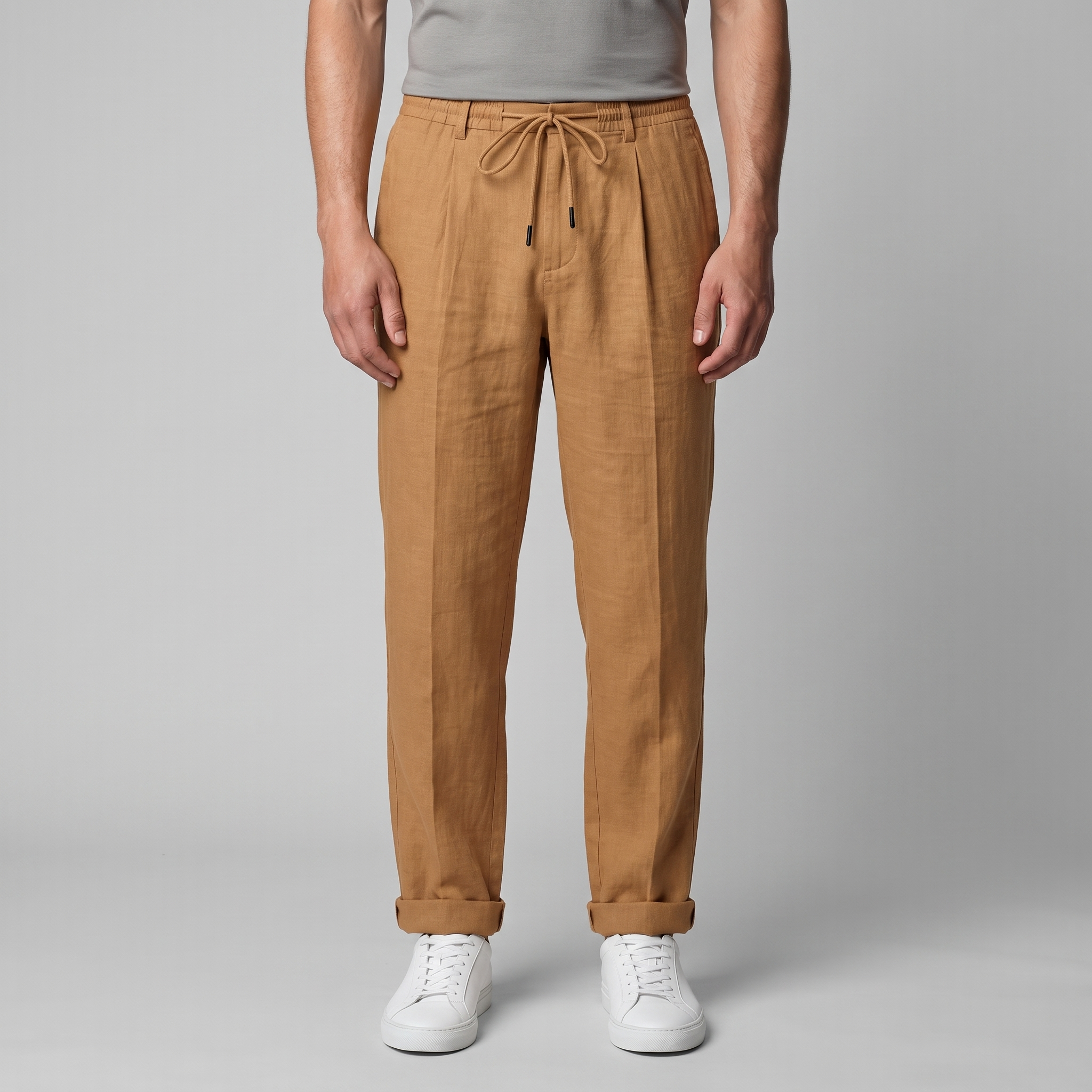 Men's Linen Drawstring Pleated Trousers
