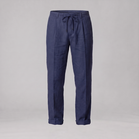 Men's Linen Drawstring Pleated Trousers