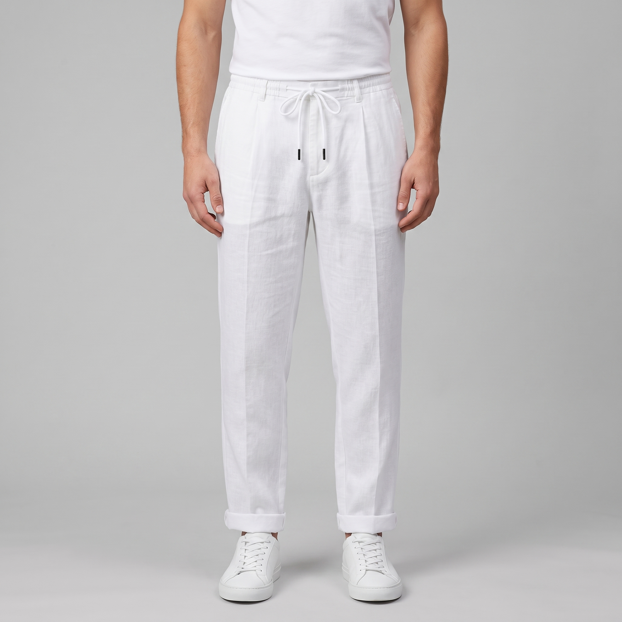 Men's Linen Drawstring Pleated Trousers