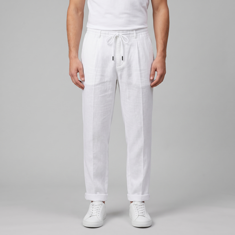 Men's Linen Drawstring Pleated Trousers