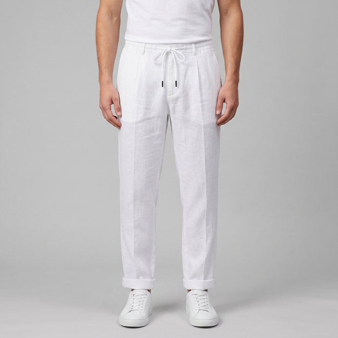 Men's Linen Drawstring Pleated Trousers