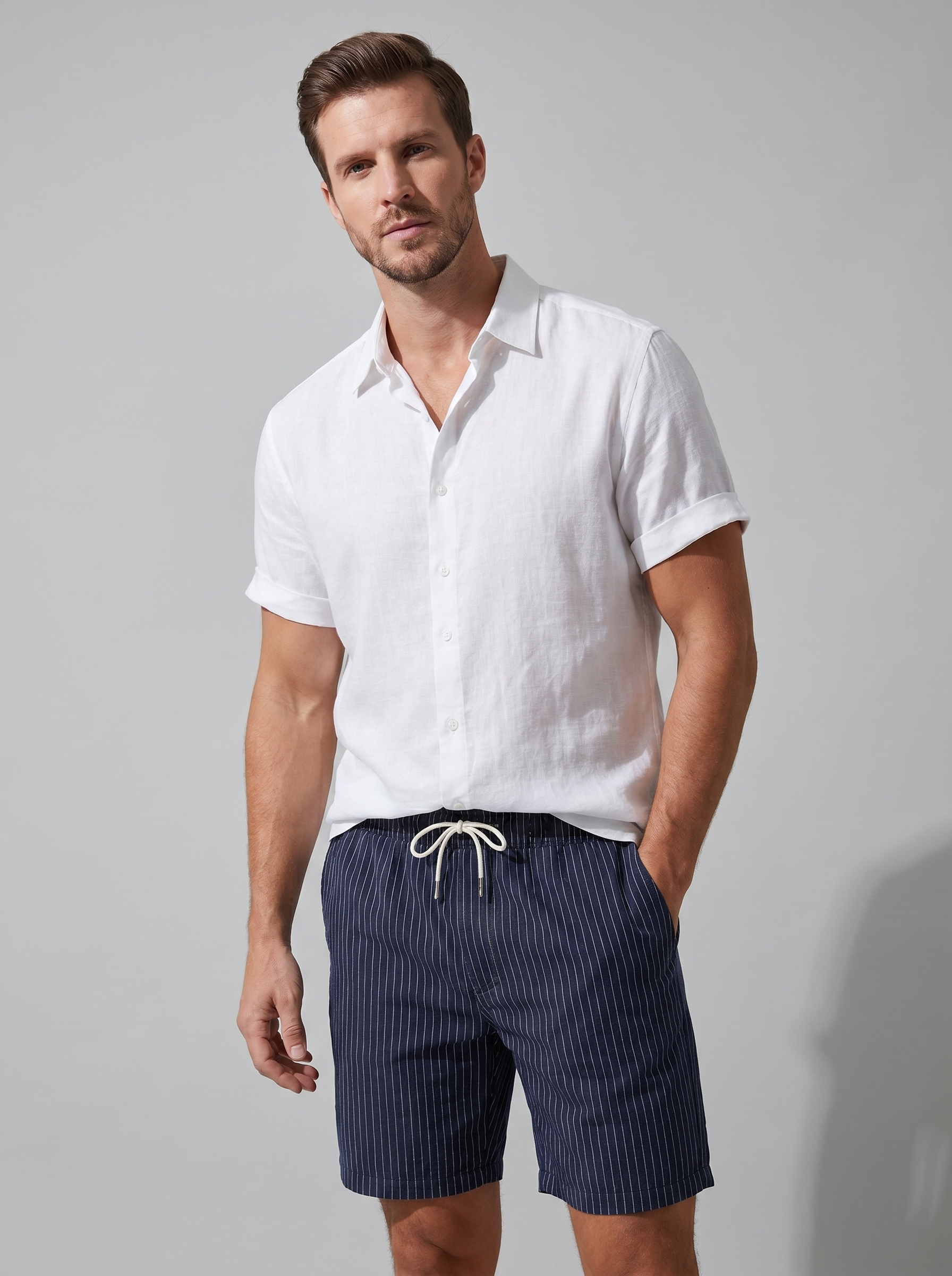 Men's Linen Shirt and Swim Shorts Set
