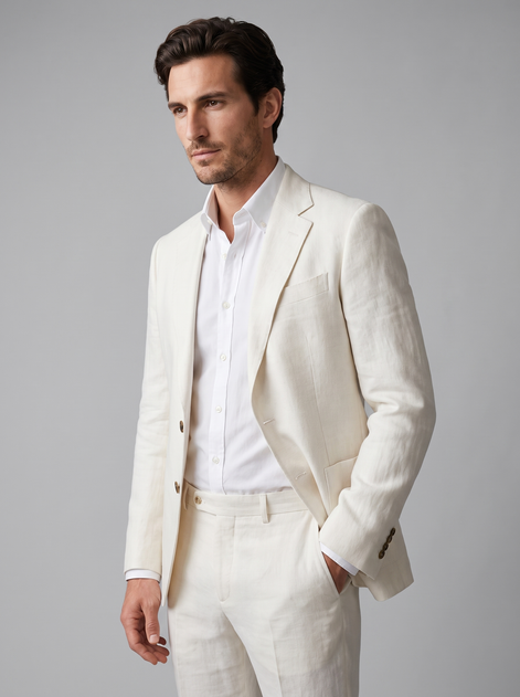 Men's Linen Slim-Fit Suit for Summer Weddings and Events