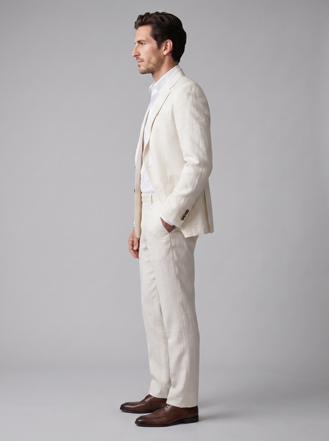 Men's Linen Slim-Fit Suit for Summer Weddings and Events