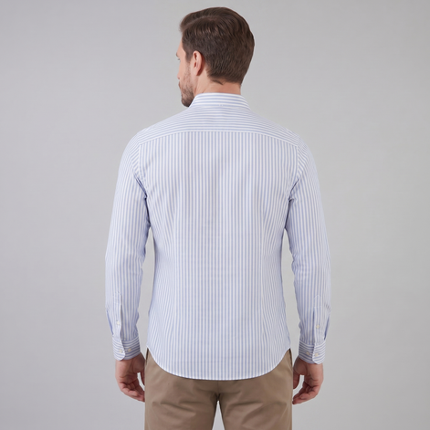 Men's Linen Vertical Stripe Dress Shirt