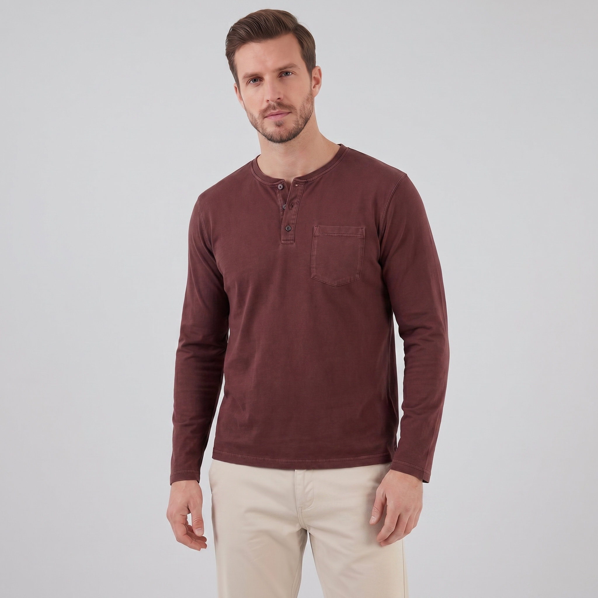 Men's Vintage Long Sleeve Henley Shirt