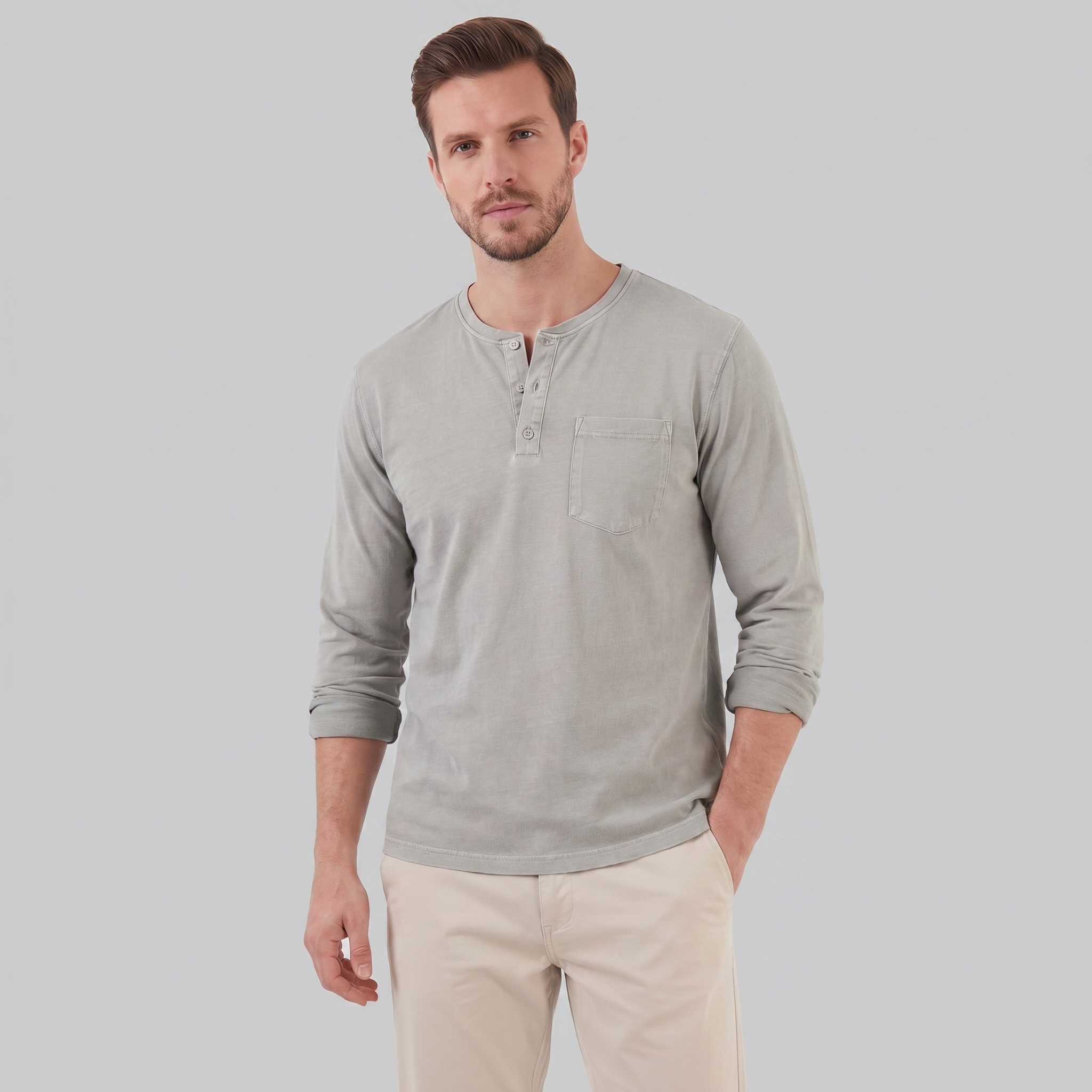Men's Vintage Long Sleeve Henley Shirt