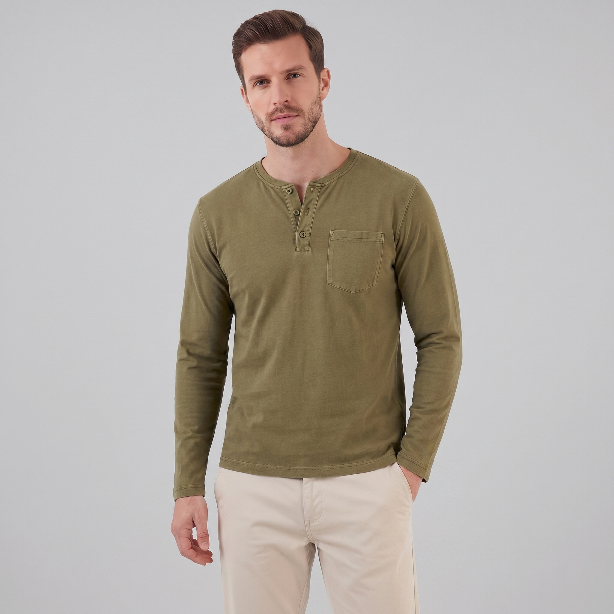 Men's Vintage Long Sleeve Henley Shirt
