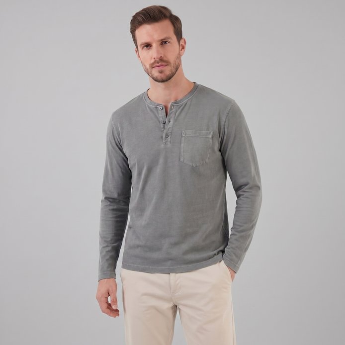 Men's Vintage Long Sleeve Henley Shirt