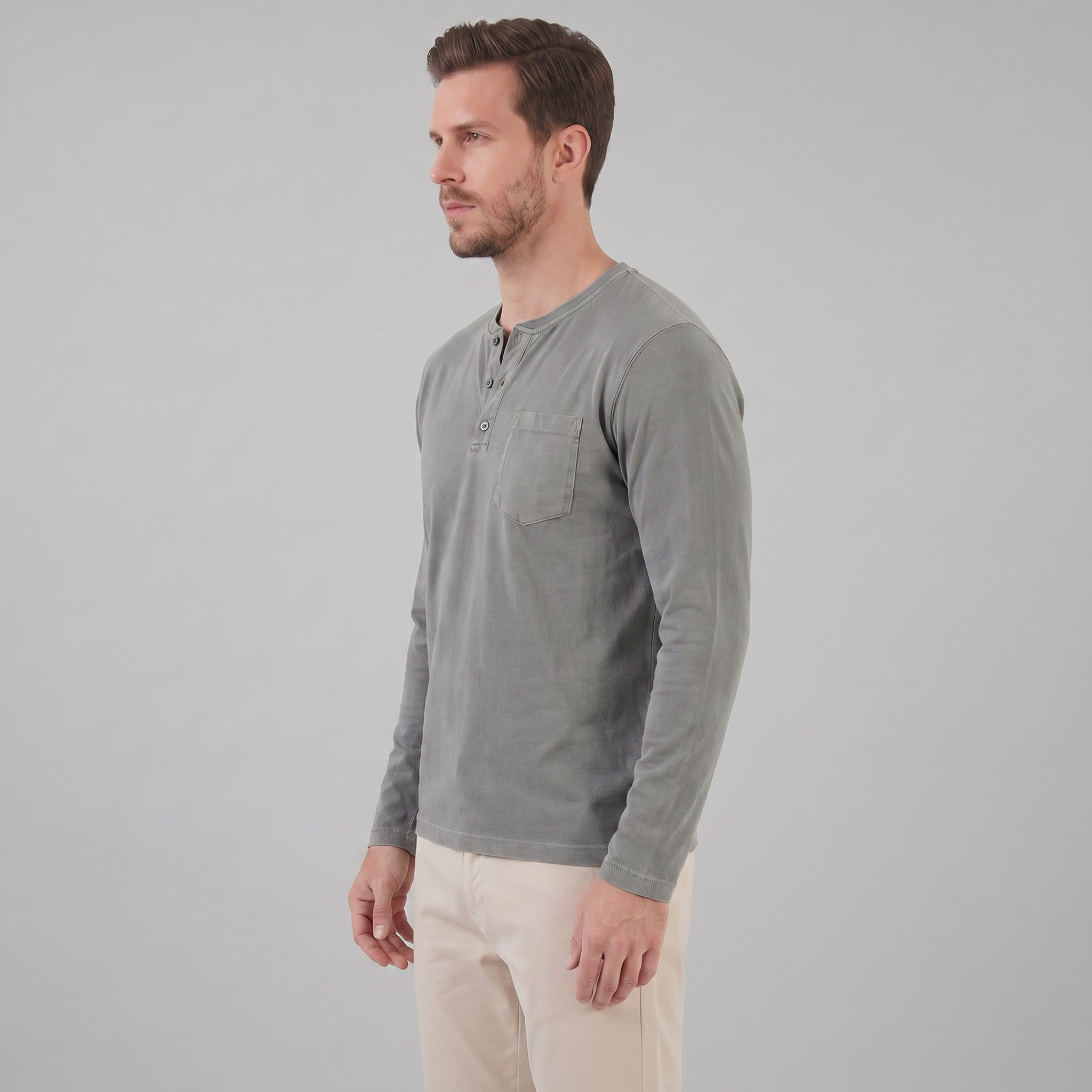 Men's Vintage Long Sleeve Henley Shirt