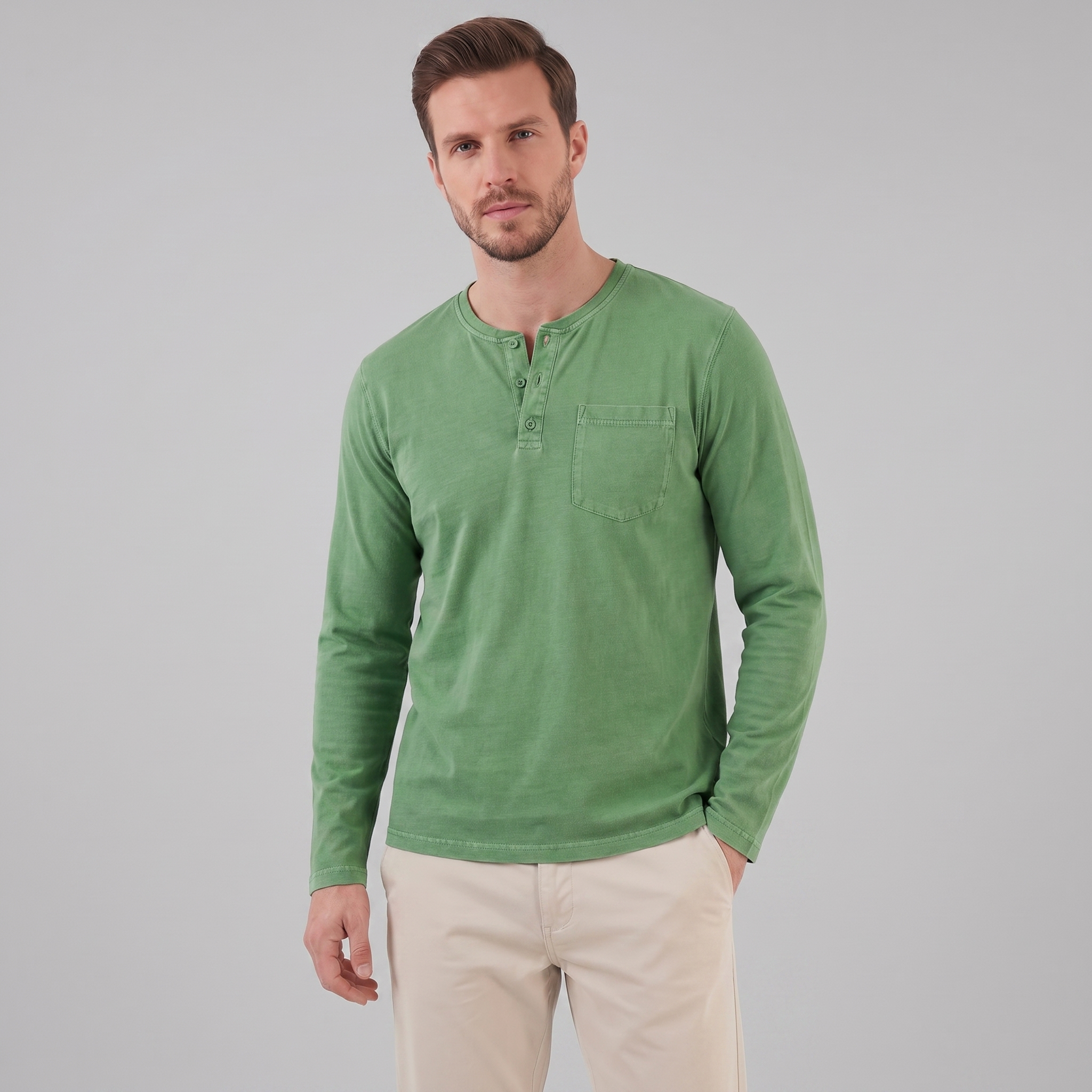 Men's Vintage Long Sleeve Henley Shirt