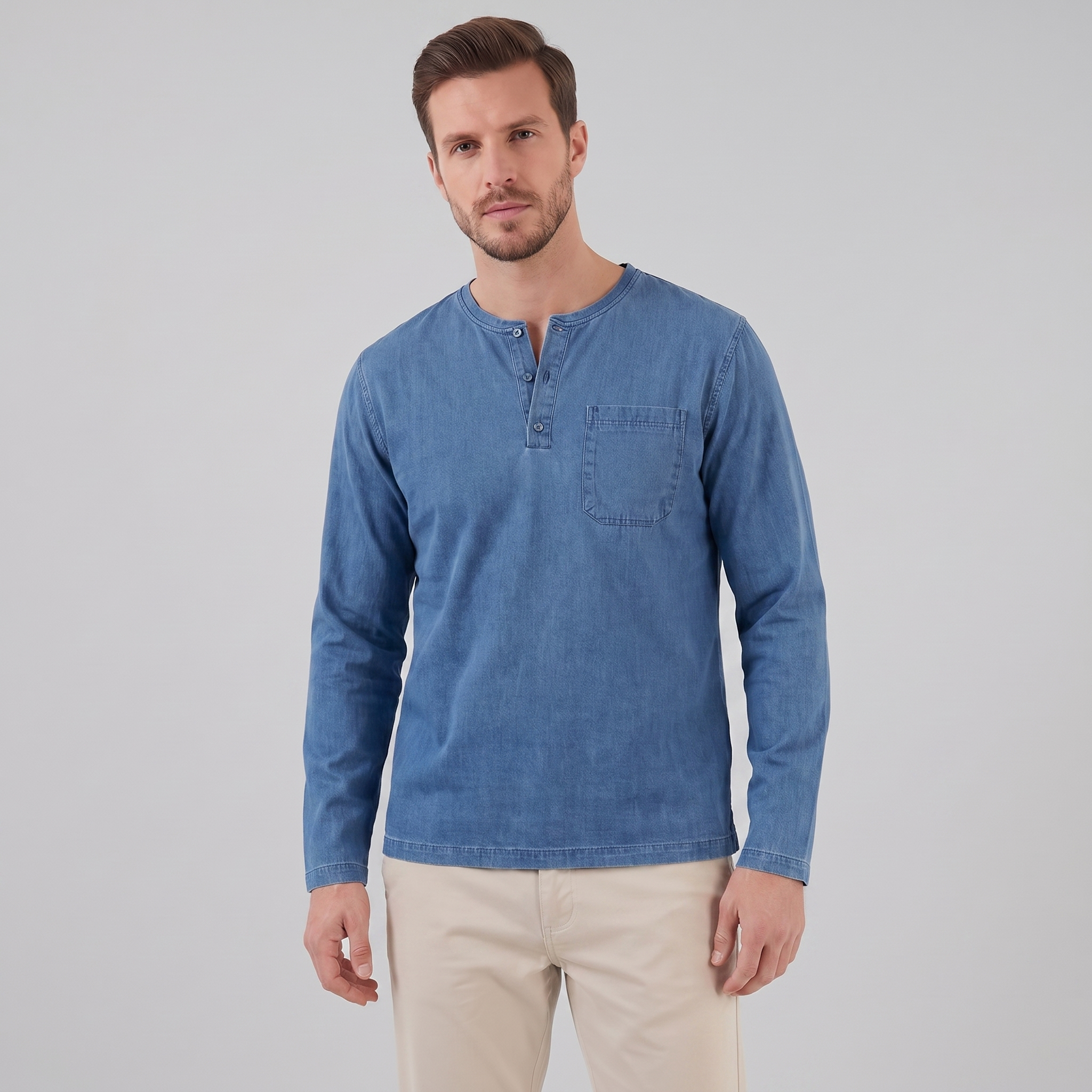 Men's Vintage Long Sleeve Henley Shirt