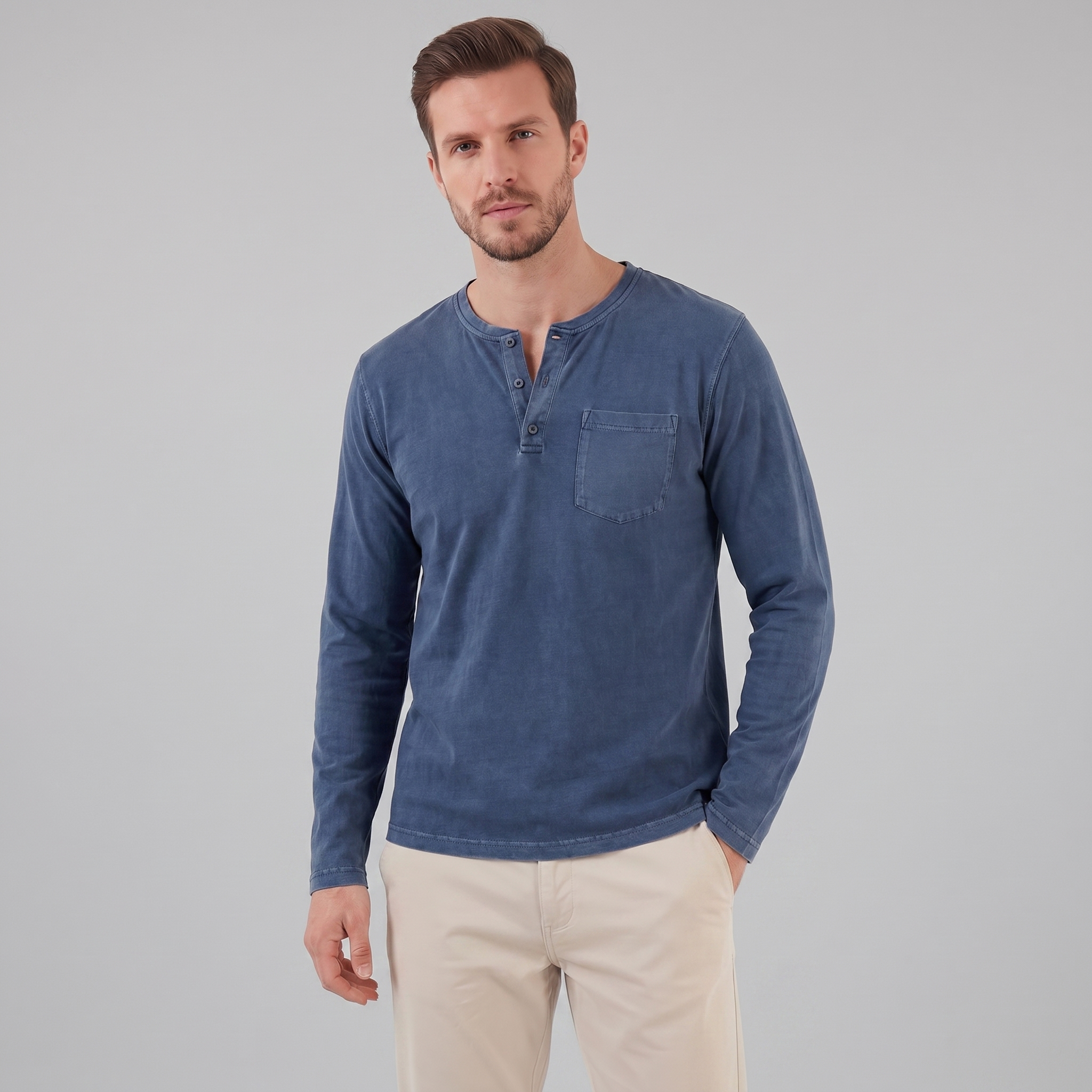Men's Vintage Long Sleeve Henley Shirt