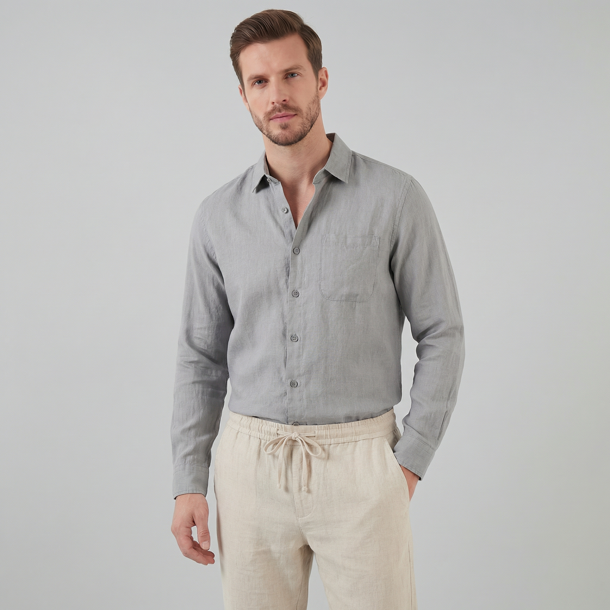 Men's Long Sleeve Linen Outfit Set
