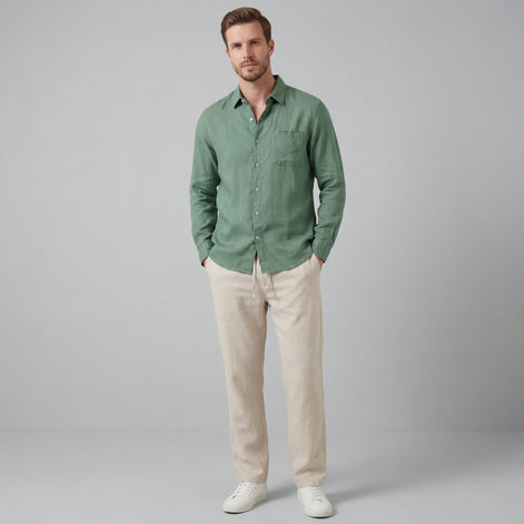 Men's Long Sleeve Linen Outfit Set
