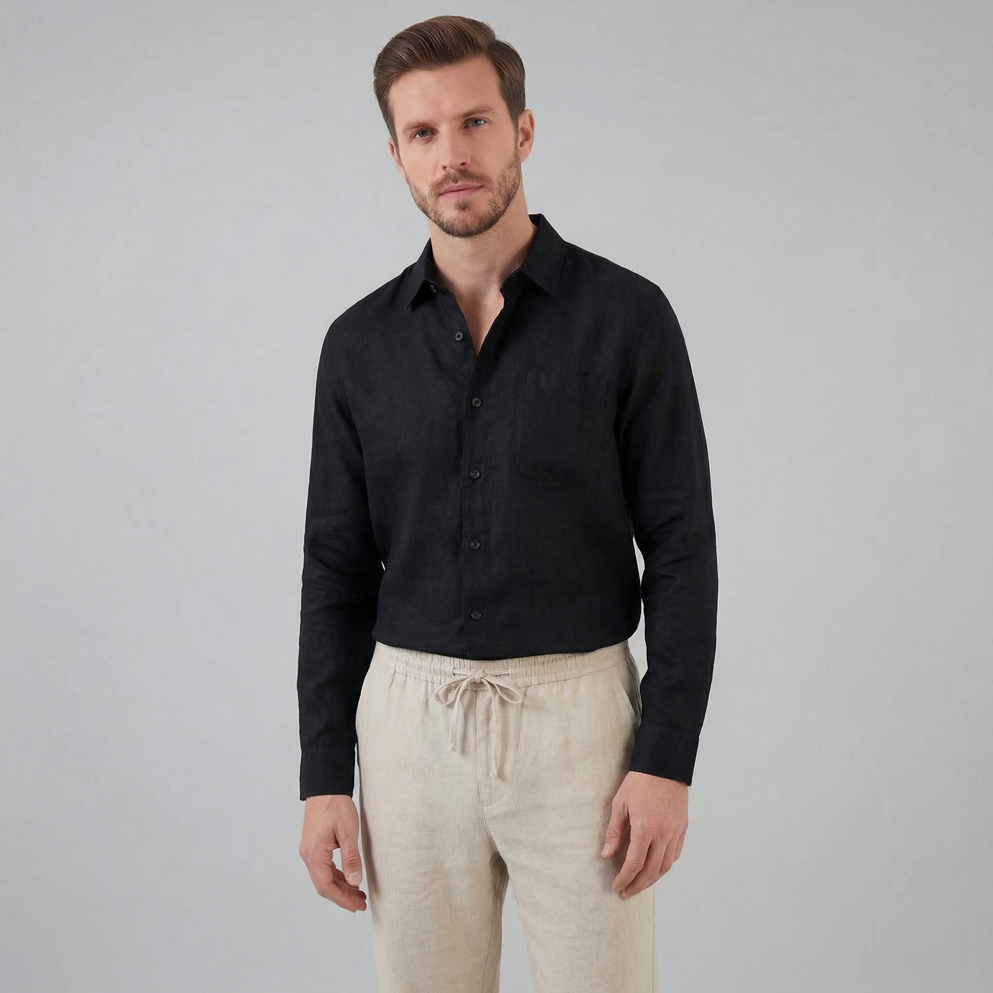 Men's Long Sleeve Linen Outfit Set