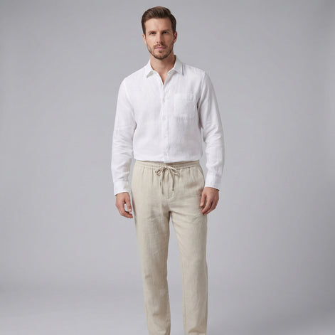 Men's Long Sleeve Linen Outfit Set