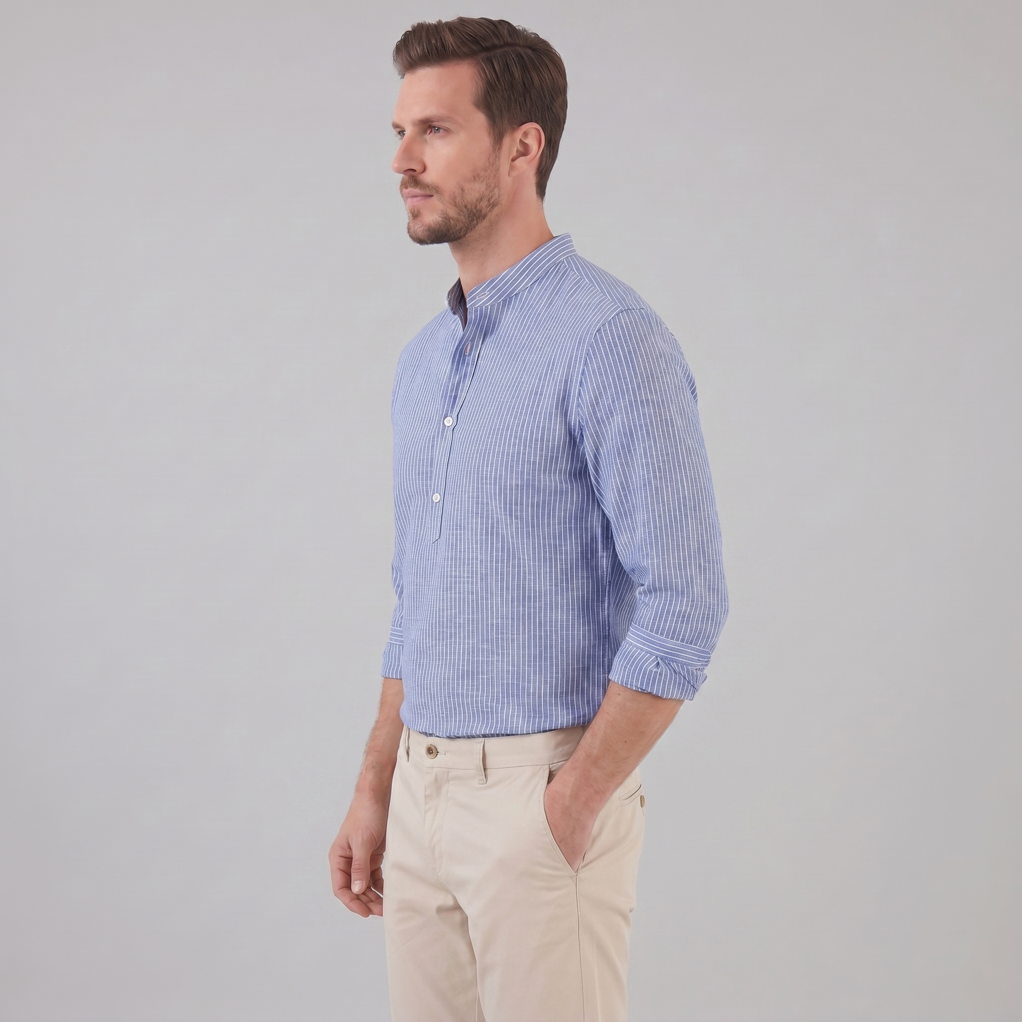 Men's Long Sleeve Striped Henley Shirt