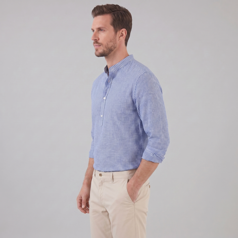 Men's Long Sleeve Striped Henley Shirt