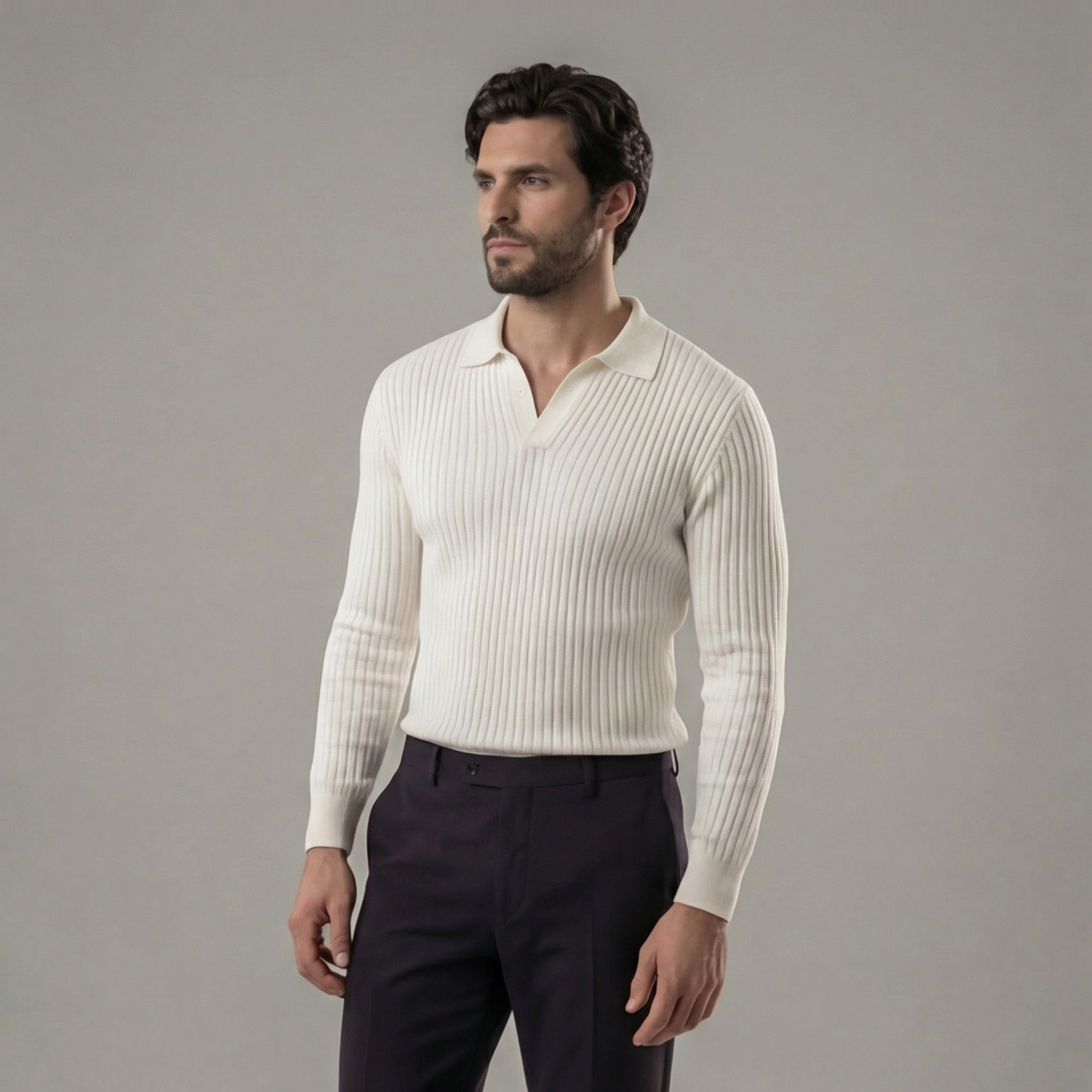 Men's Long Sleeved V-Neck Polo Shirt