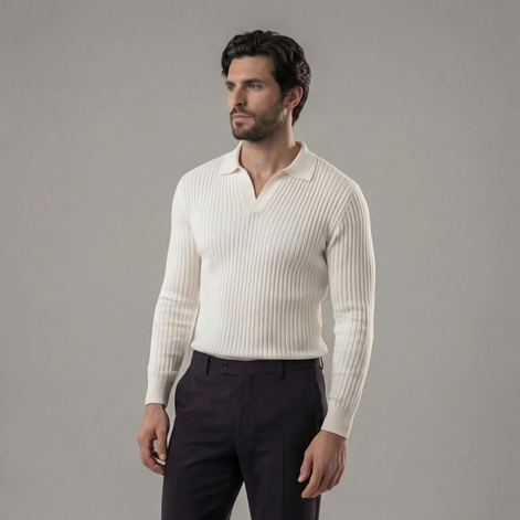 Men's Long Sleeved V-Neck Polo Shirt