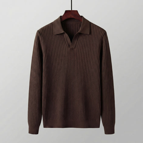 Men's Long Sleeved V-Neck Polo Shirt