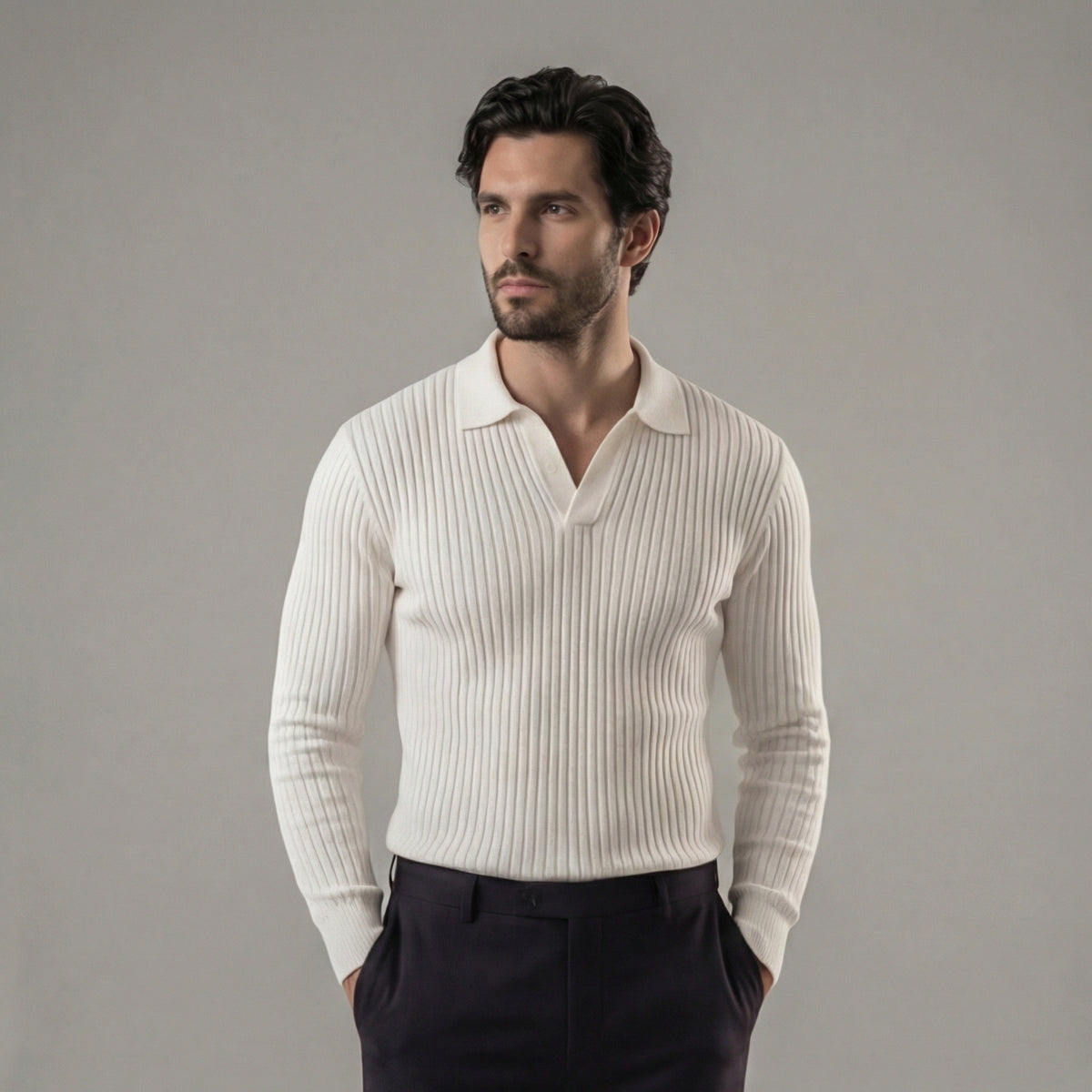 Men's Long Sleeved V-Neck Polo Shirt