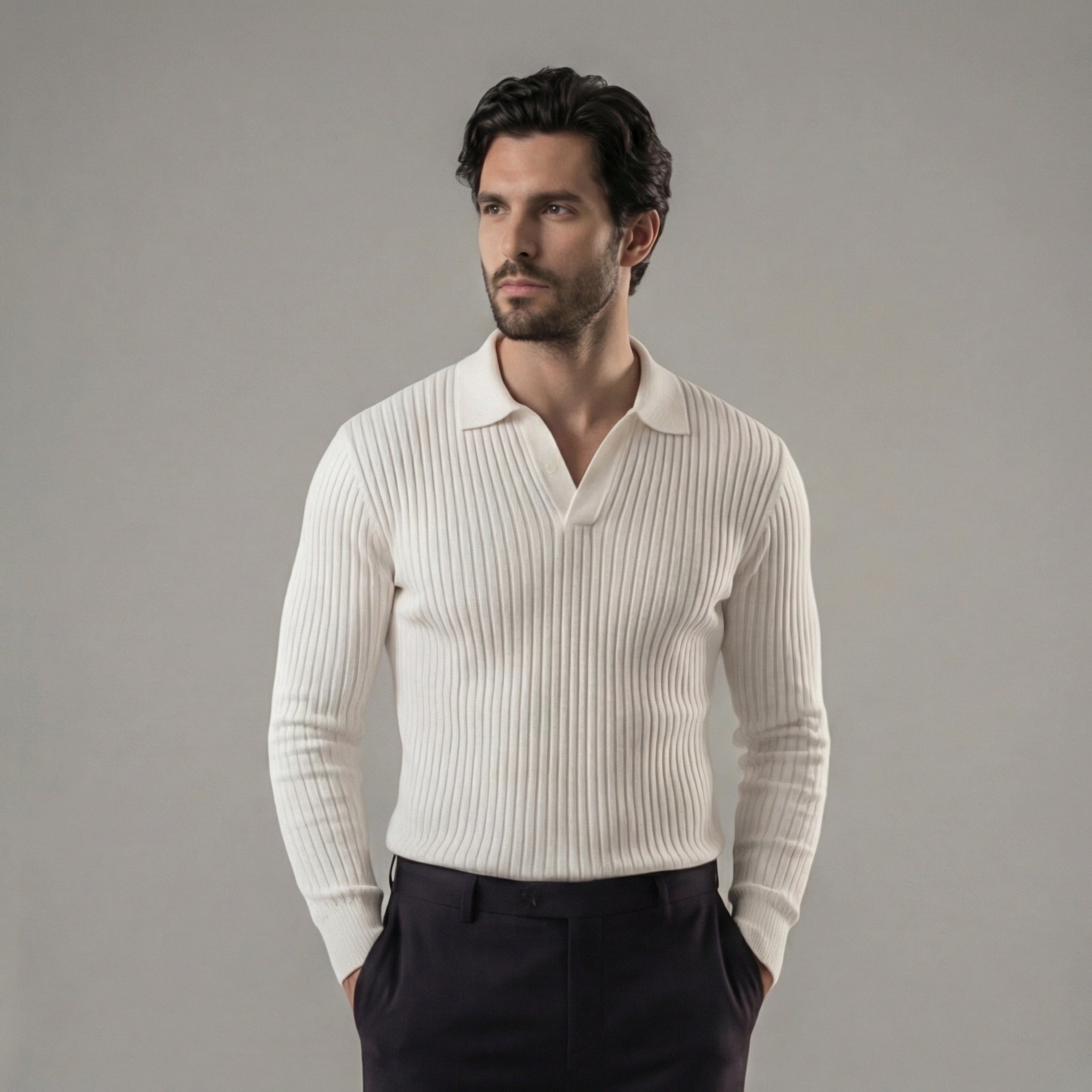 Men's Long Sleeved V-Neck Polo Shirt