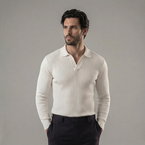 Men's Long Sleeved V-Neck Polo Shirt