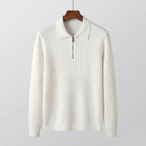 Men's Long Sleeved Zipper Polo Sweater