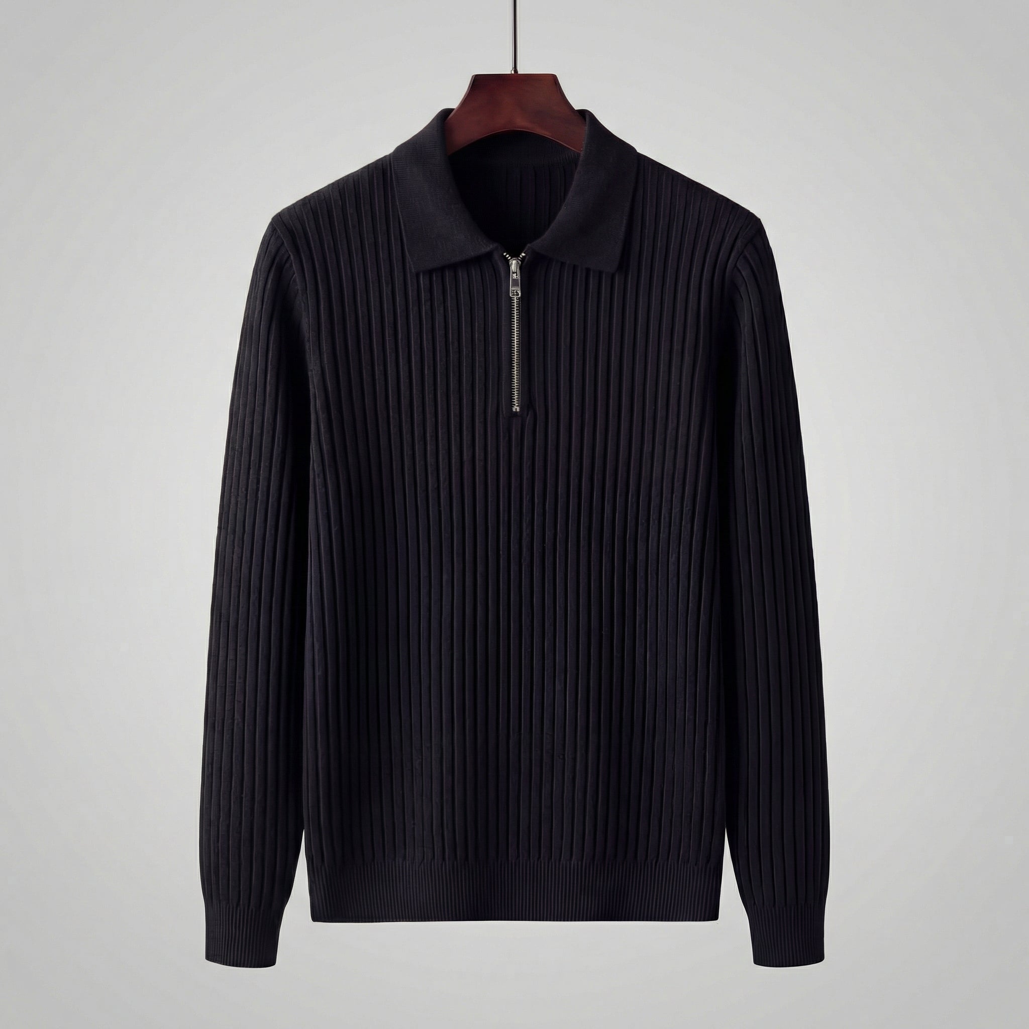 Men's Long Sleeved Zipper Polo Sweater