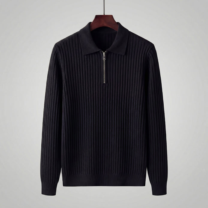 Men's Long Sleeved Zipper Polo Sweater