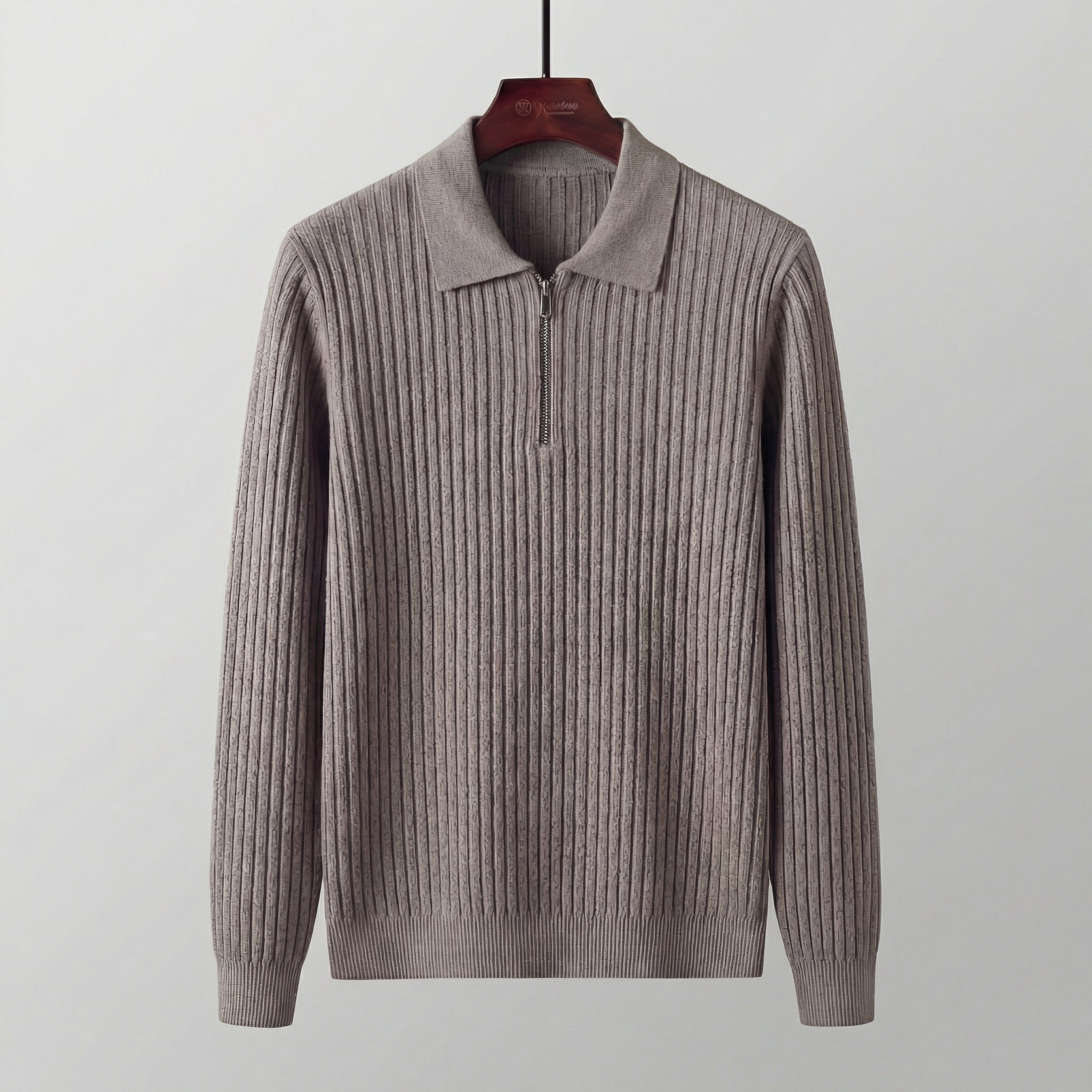 Men's Long Sleeved Zipper Polo Sweater