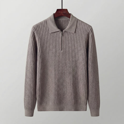 Men's Long Sleeved Zipper Polo Sweater