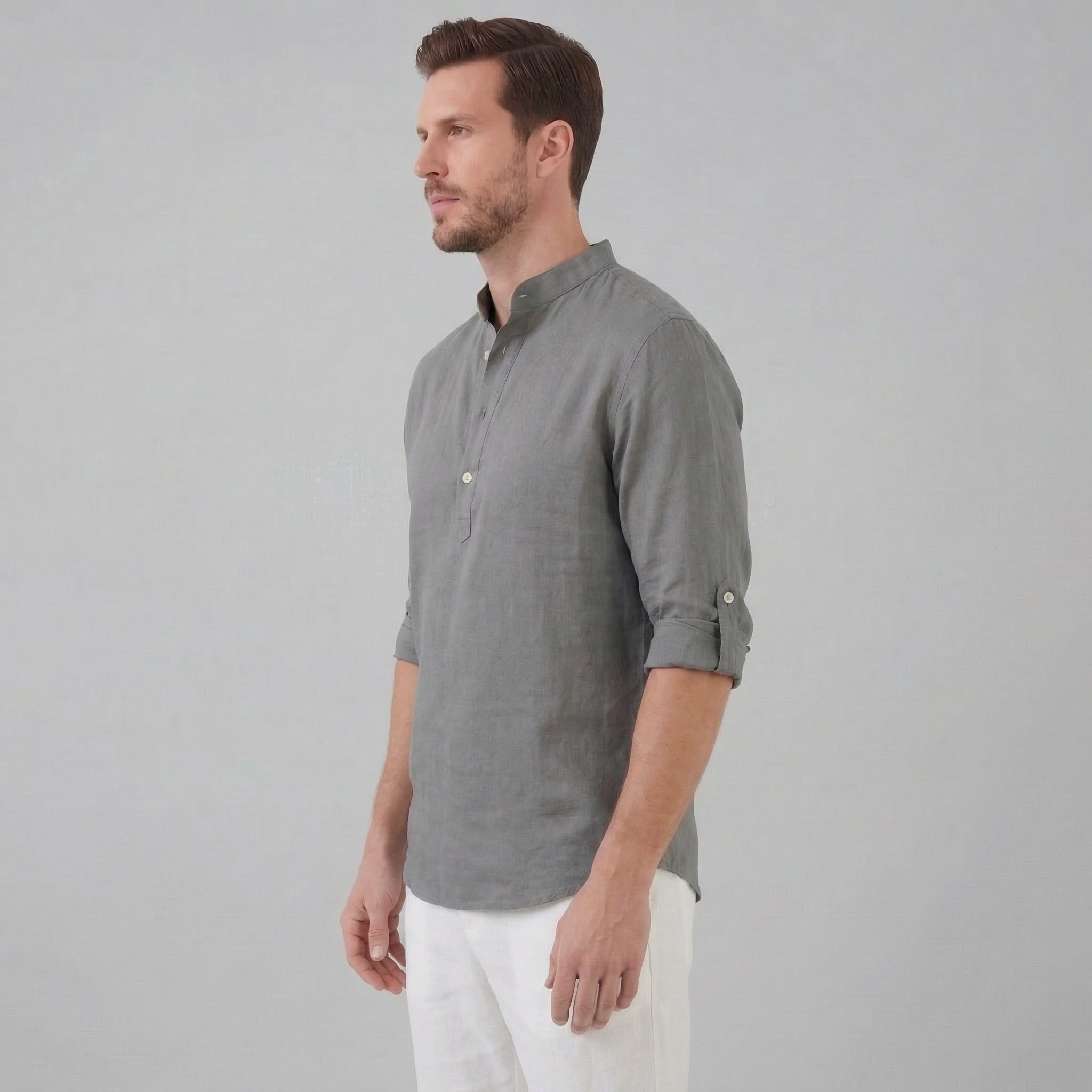 Men's Loose-Fit Henley Collar Shirt