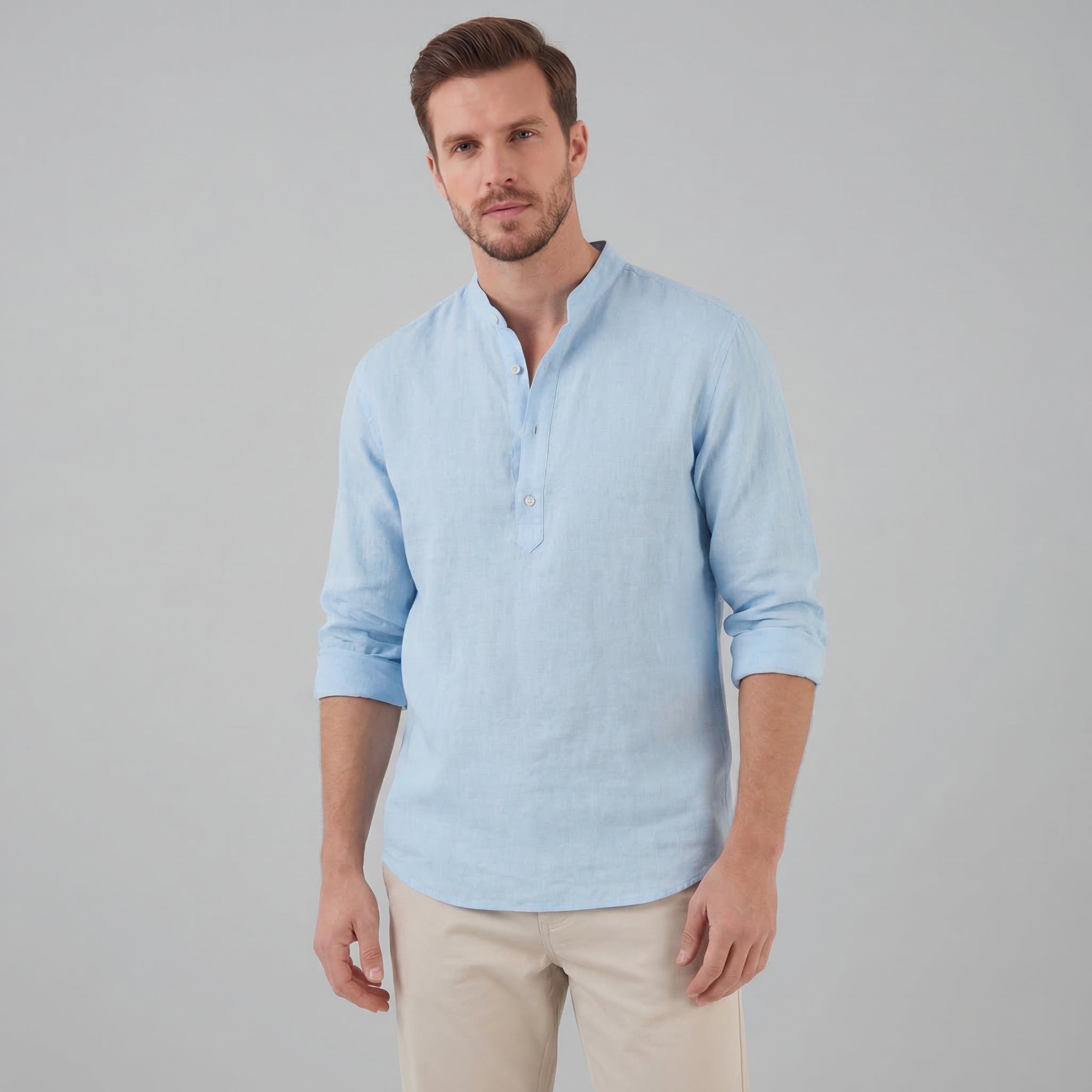 Men's Loose-Fit Henley Collar Shirt