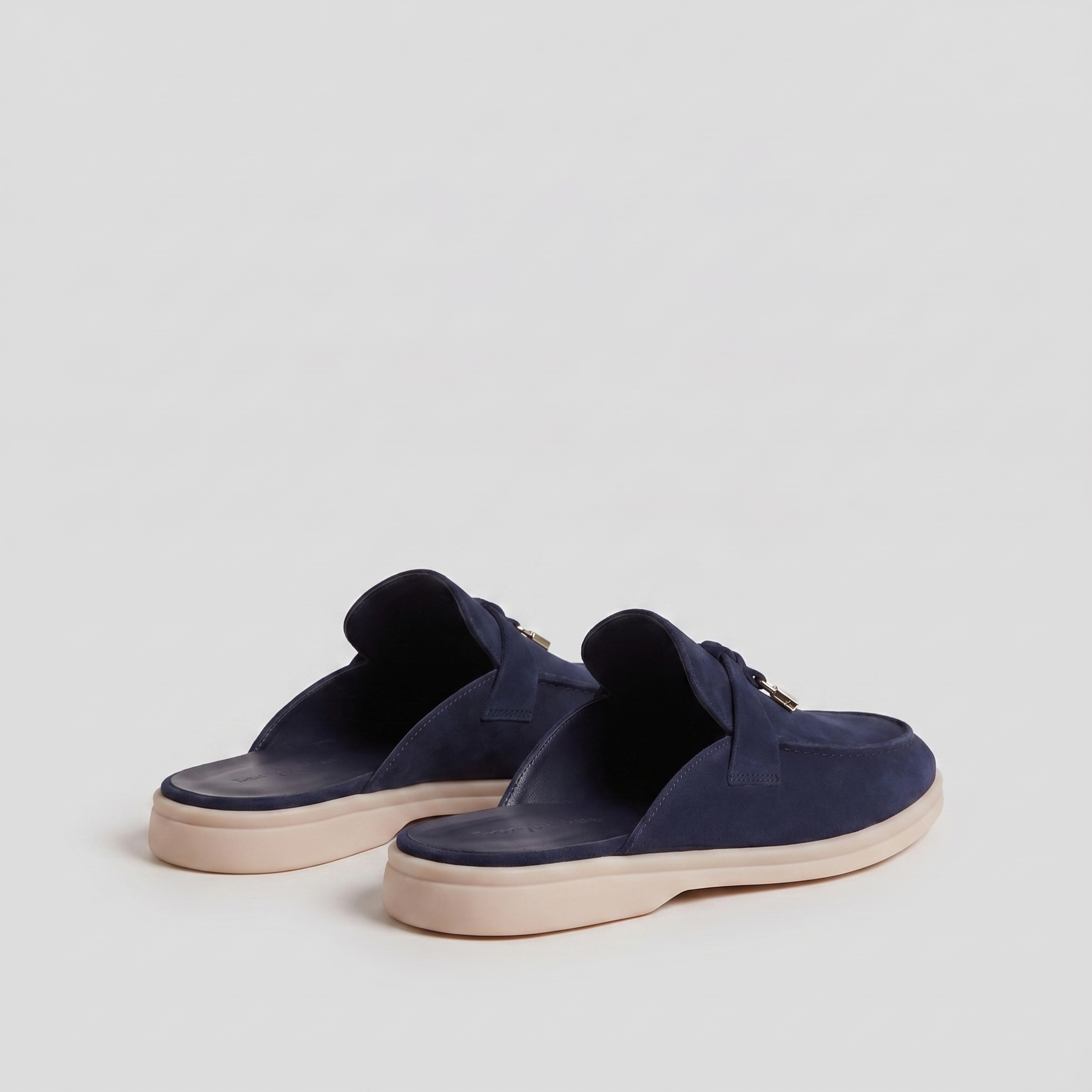 Men's Navy Suede Metal Buckle Loafer Mules