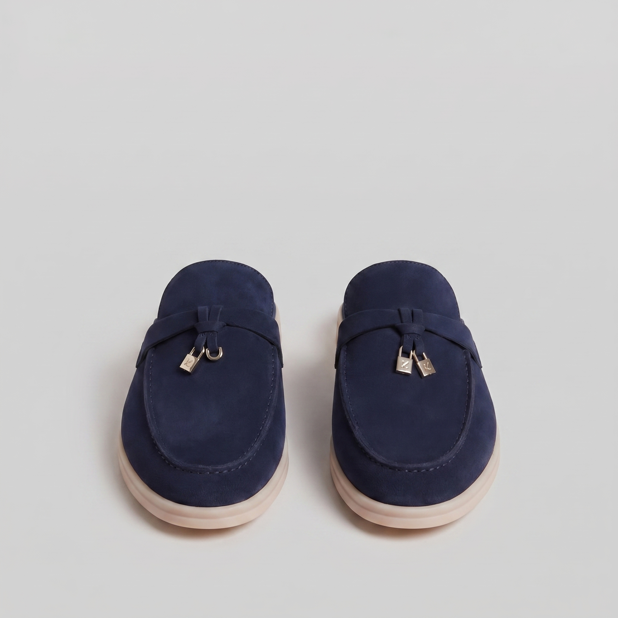 Men's Navy Suede Metal Buckle Loafer Mules
