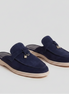 Men's Navy Suede Metal Buckle Loafer Mules