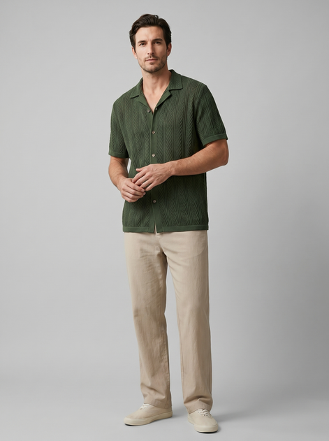 Men's Open-Knit Shirt and Trousers Set