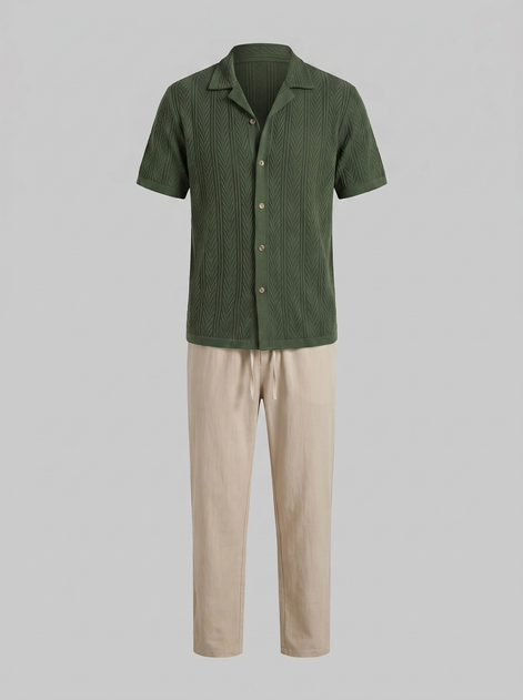 Men's Open-Knit Shirt and Trousers Set