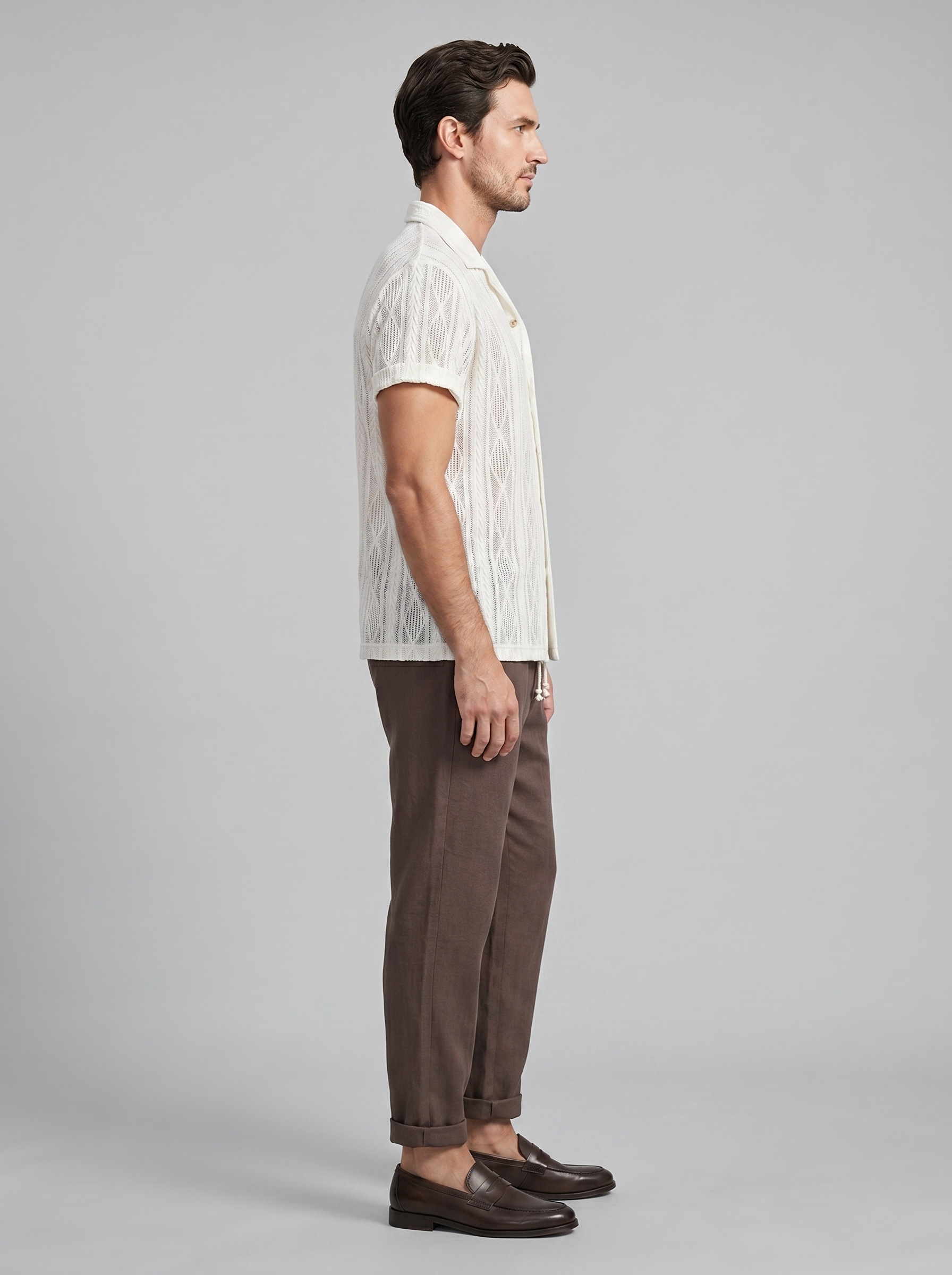 Men's Open-Knit Shirt and Trousers Set