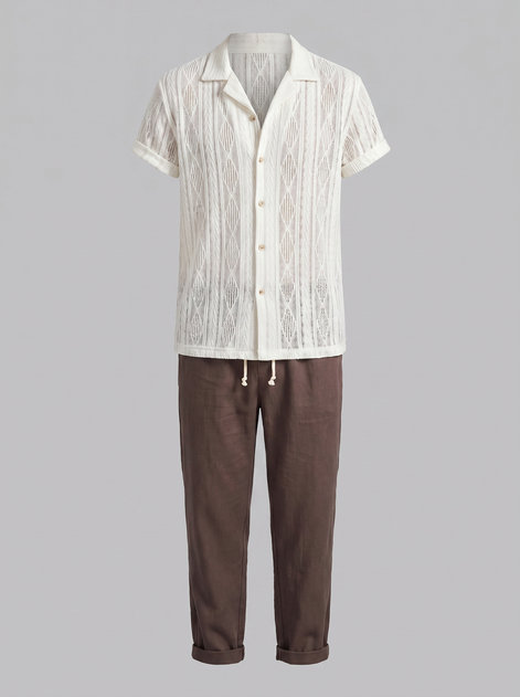 Men's Open-Knit Shirt and Trousers Set